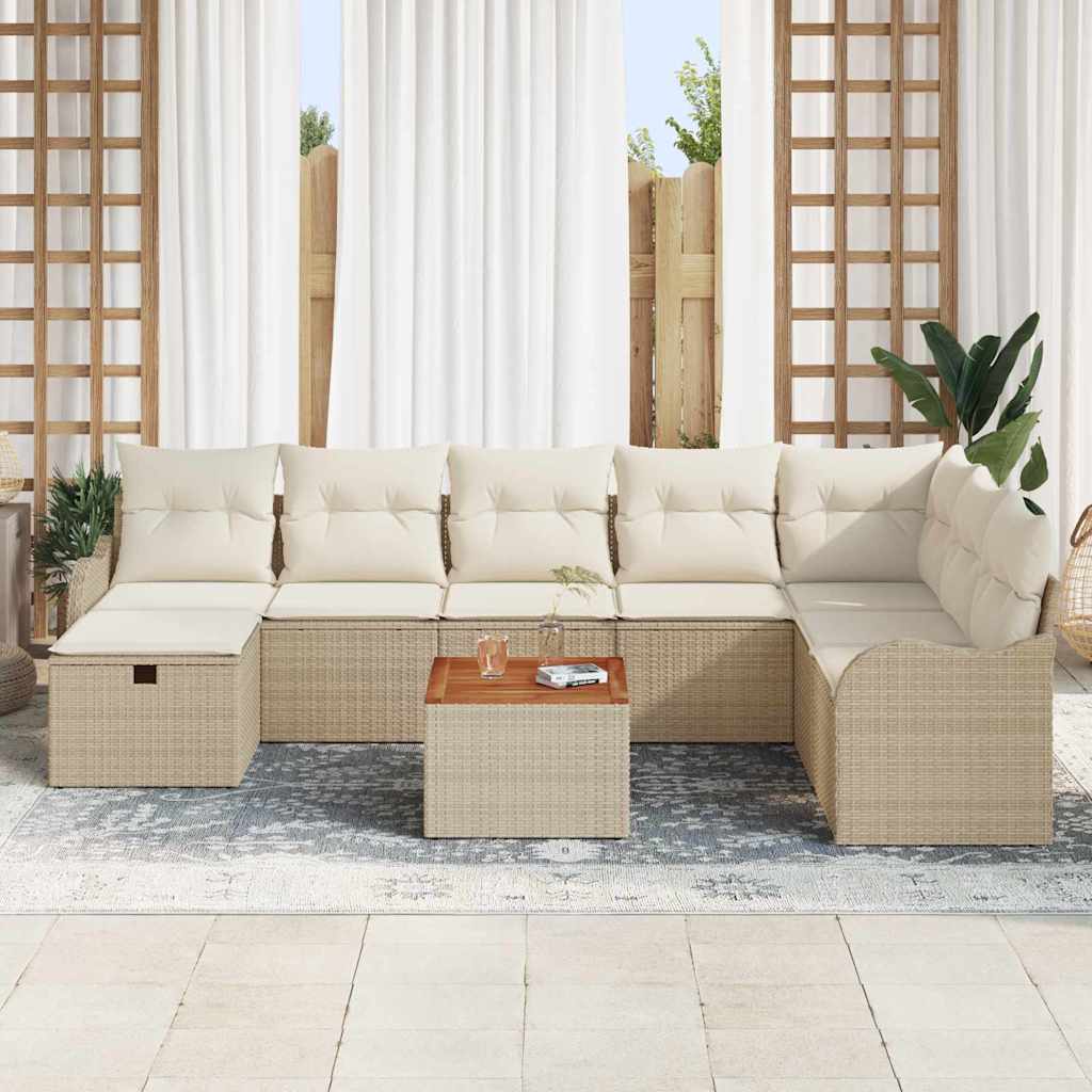 Garten-Sofa-Set mit Kissen mit Speicher 9 pcs Beige Poly Rattan