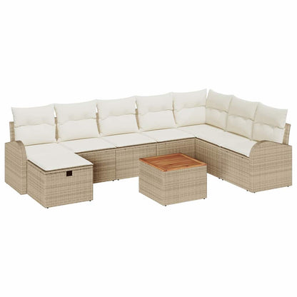 Garten-Sofa-Set mit Kissen mit Speicher 9 pcs Beige Poly Rattan