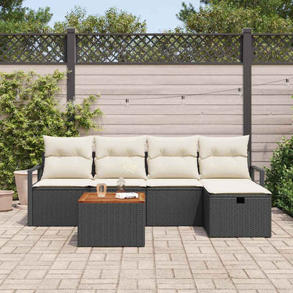 Garten-Sofa-Set mit Kissen 6 pcs Schwarz Poly Rattan