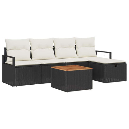 Garten-Sofa-Set mit Kissen 6 pcs Schwarz Poly Rattan