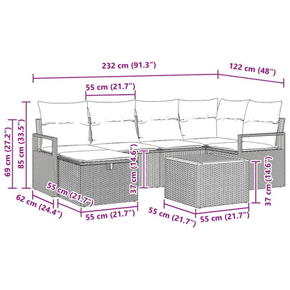 Garten-Sofa-Set mit Kissen 7 pcs Schwarz Poly Rattan