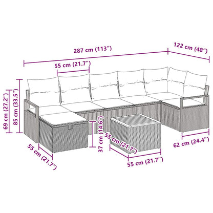 Garten-Sofa-Set mit Kissen 8 pcs Schwarz Poly Rattan