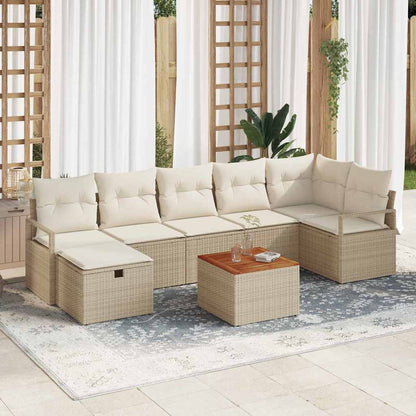 Garten-Sofa-Set mit Kissen mit Speicher 8 pcs Beige Poly Rattan