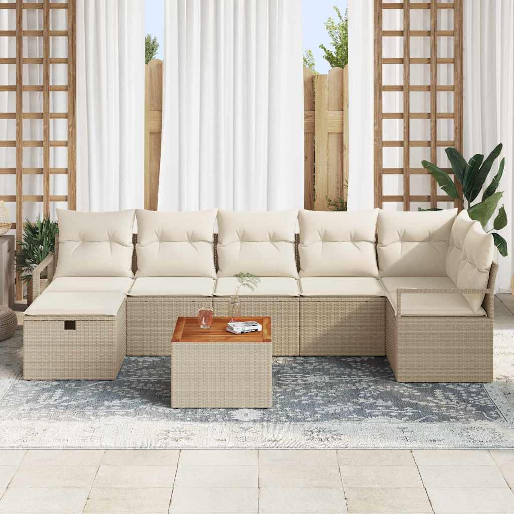 Garten-Sofa-Set mit Kissen mit Speicher 8 pcs Beige Poly Rattan