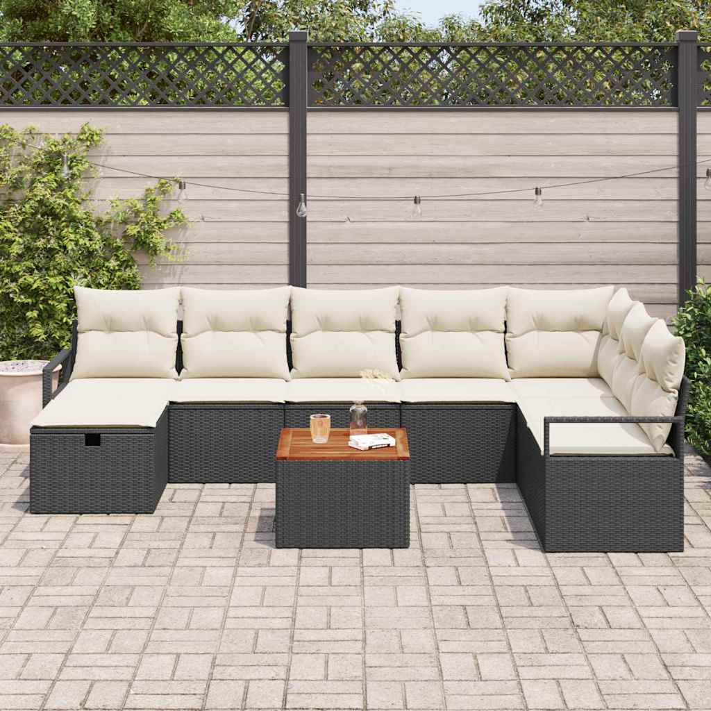 Garten-Sofa-Set mit Kissen 9 pcs Schwarz Poly Rattan