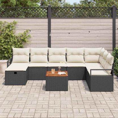 Garten-Sofa-Set mit Kissen 9 pcs Schwarz Poly Rattan