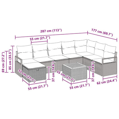 Garten-Sofa-Set mit Kissen 9 pcs Schwarz Poly Rattan