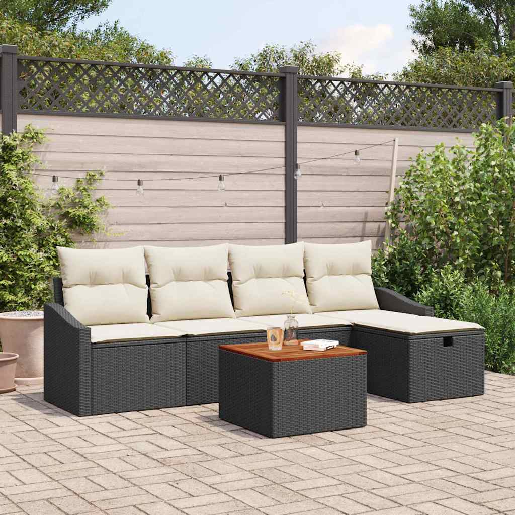 Garten-Sofa-Set mit Kissen 6 pcs Schwarz Poly Rattan