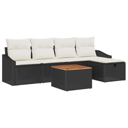 Garten-Sofa-Set mit Kissen 6 pcs Schwarz Poly Rattan