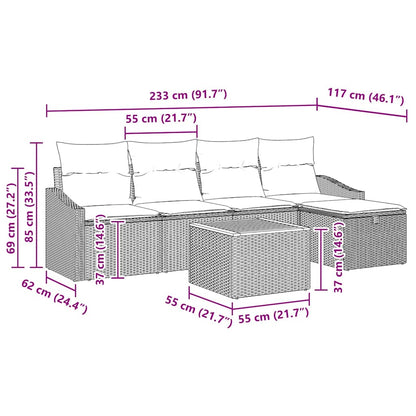 Garten-Sofa-Set mit Kissen 6 pcs Schwarz Poly Rattan