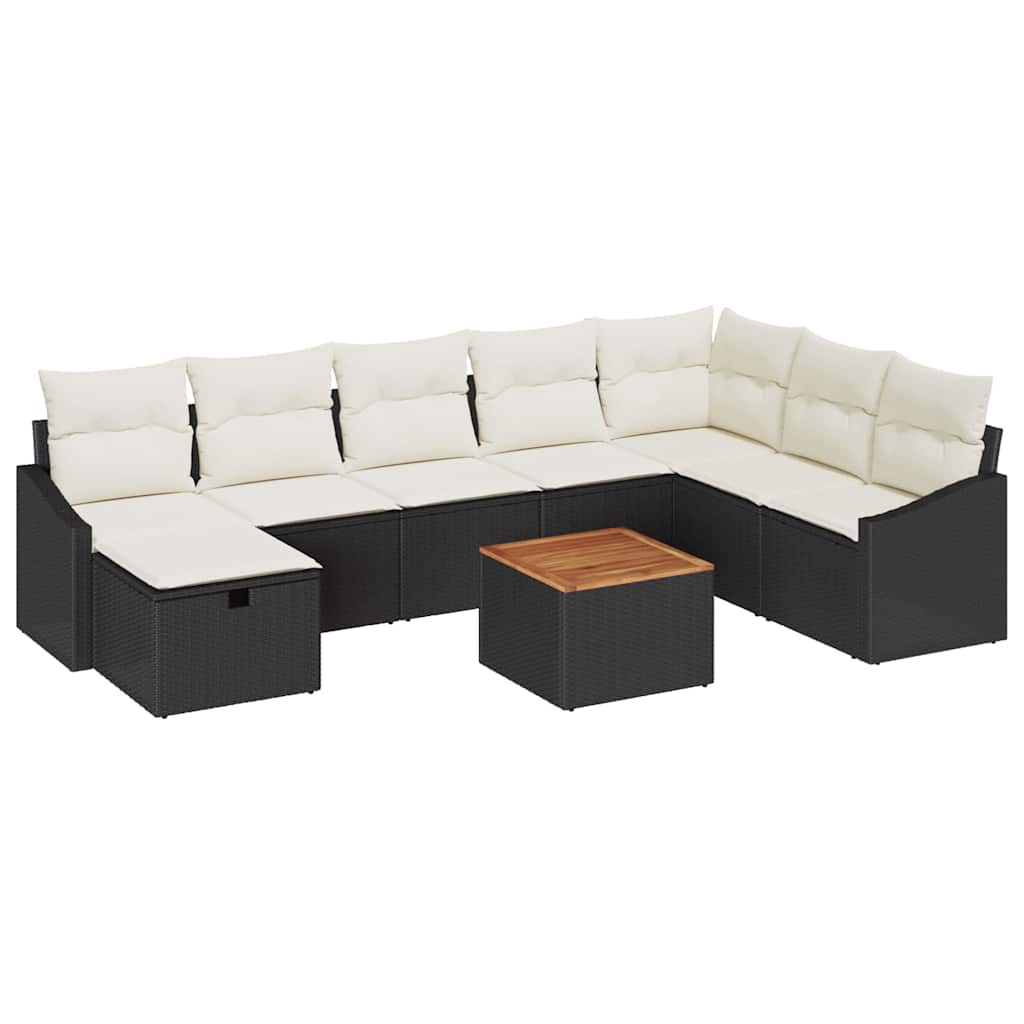 Garten-Sofa-Set mit Kissen 9 pcs Schwarz Poly Rattan