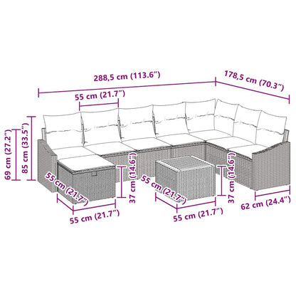 Garten-Sofa-Set mit Kissen 9 pcs Schwarz Poly Rattan