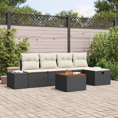 Garten-Sofa-Set mit Kissen 6 pcs Schwarz Poly Rattan