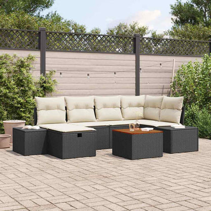 Garten-Sofa-Set mit Kissen 7 pcs Schwarz Poly Rattan