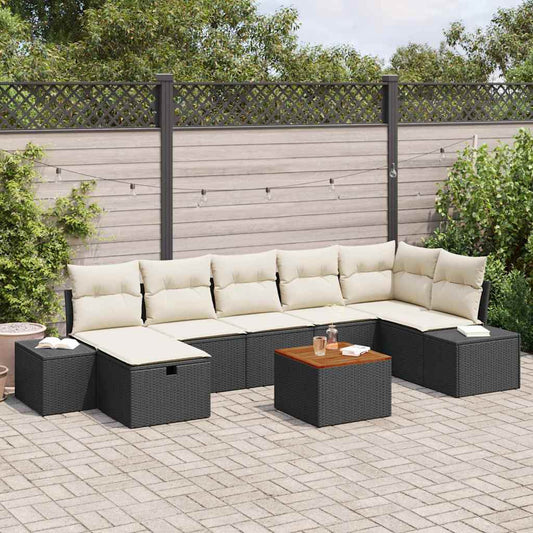 Garten-Sofa-Set mit Kissen 8 pcs Schwarz Poly Rattan