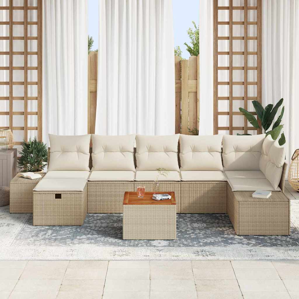 Garten-Sofa-Set mit Kissen mit Speicher 8 pcs Beige Poly Rattan