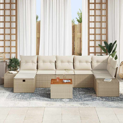 Garten-Sofa-Set mit Kissen mit Speicher 8 pcs Beige Poly Rattan