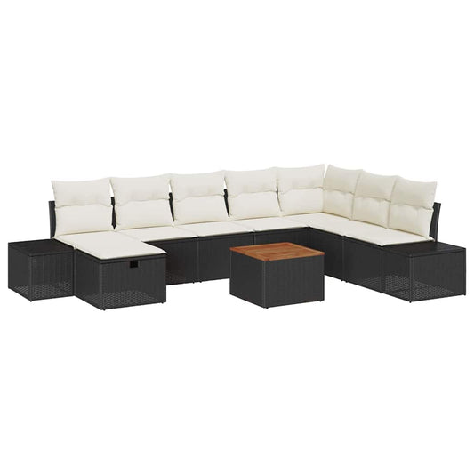 Garten-Sofa-Set mit Kissen 9 pcs Schwarz Poly Rattan