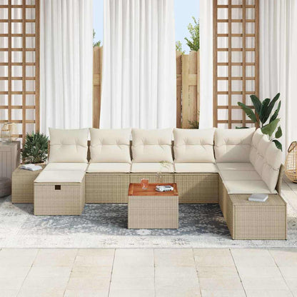 Garten-Sofa-Set mit Kissen mit Speicher 9 pcs Beige Poly Rattan