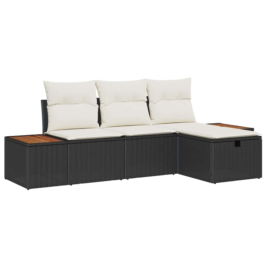 Garten-Sofa-Set mit Kissen 4 pcs Schwarz Poly Rattan