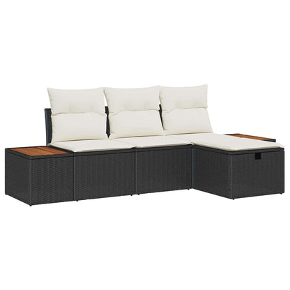Garten-Sofa-Set mit Kissen 4 pcs Schwarz Poly Rattan