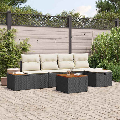 Garten-Sofa-Set mit Kissen 6 pcs Schwarz Poly Rattan