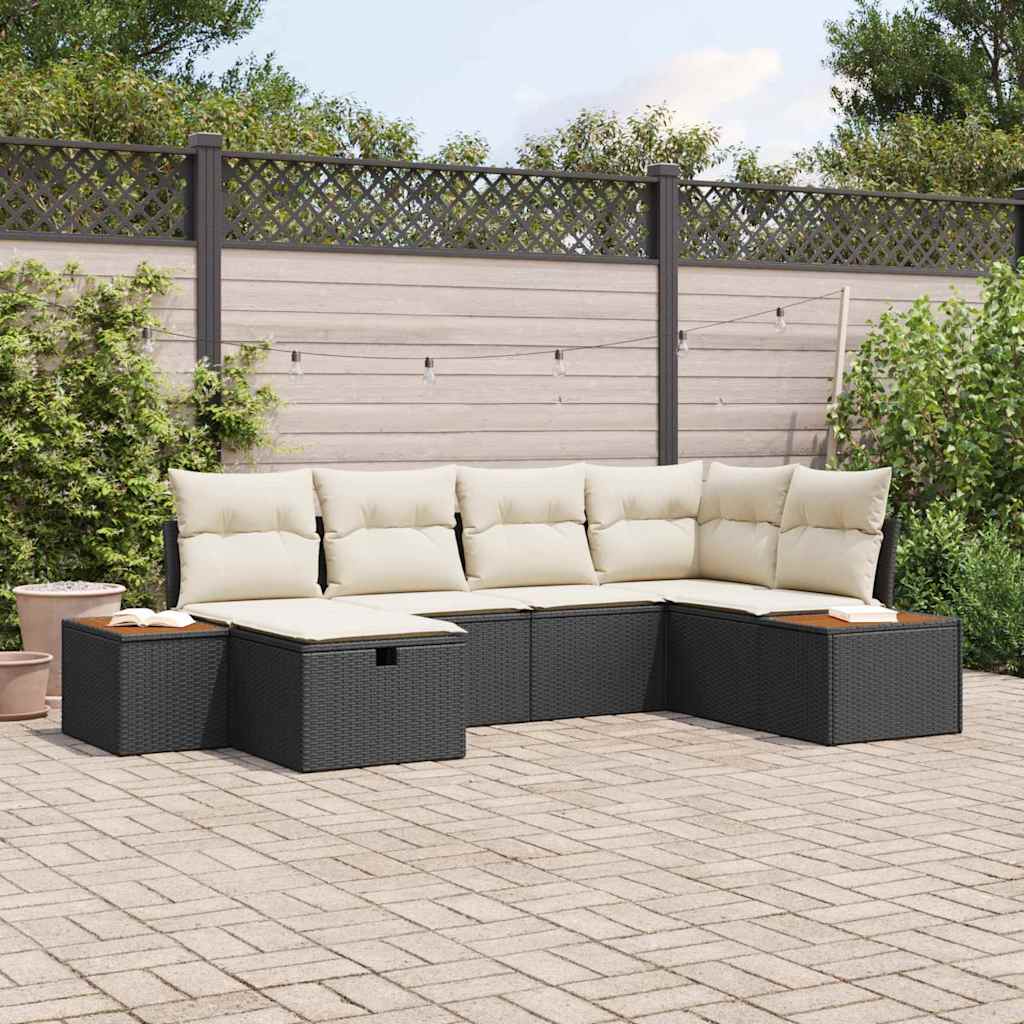 Garten-Sofa-Set mit Kissen 6 pcs Schwarz Poly-Rattan