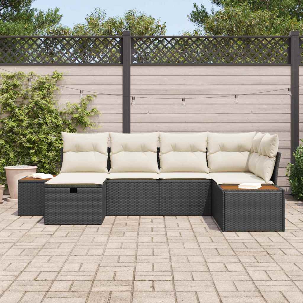 Garten-Sofa-Set mit Kissen 6 pcs Schwarz Poly-Rattan