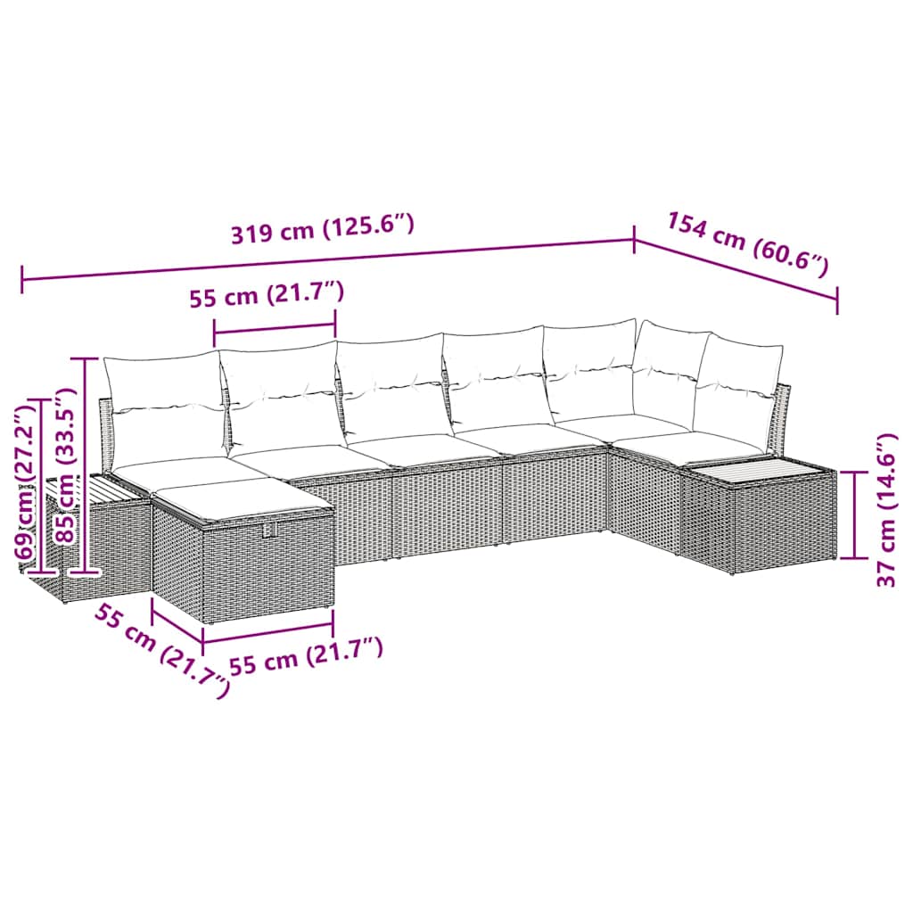 Garten-Sofa-Set mit Kissen mit Speicher Schwarz Poly-Rattan