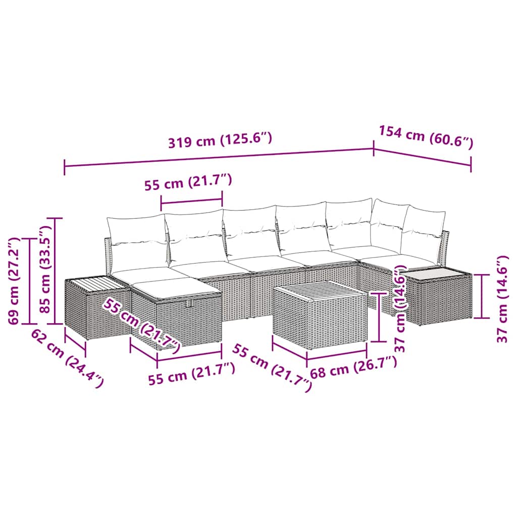 Garten-Sofa-Set mit Kissen 8 pcs Schwarz Poly-Rattan