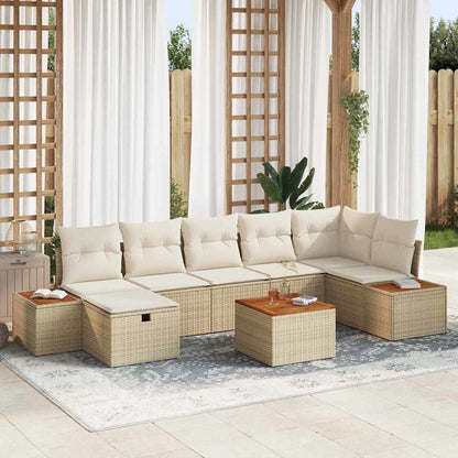 Garten-Sofa-Set mit Kissen mit Speicher 8 pcs Beige Poly-Rattan
