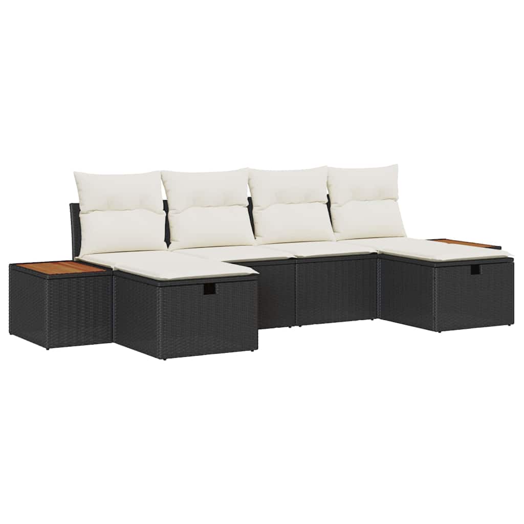 Garten-Sofa-Set mit Kissen 6 pcs Schwarz Poly Rattan