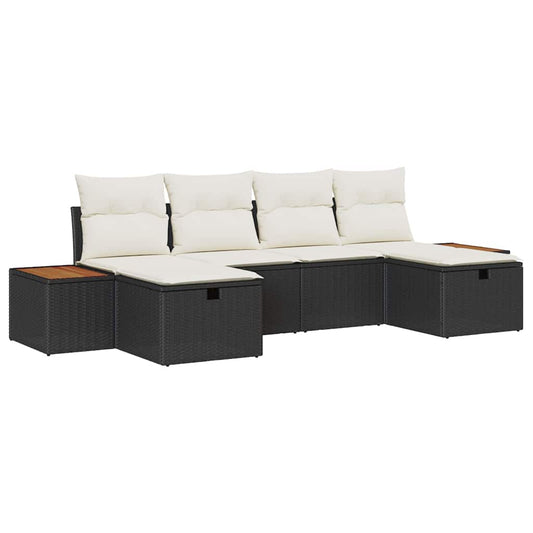 Garten-Sofa-Set mit Kissen 6 pcs Schwarz Poly Rattan