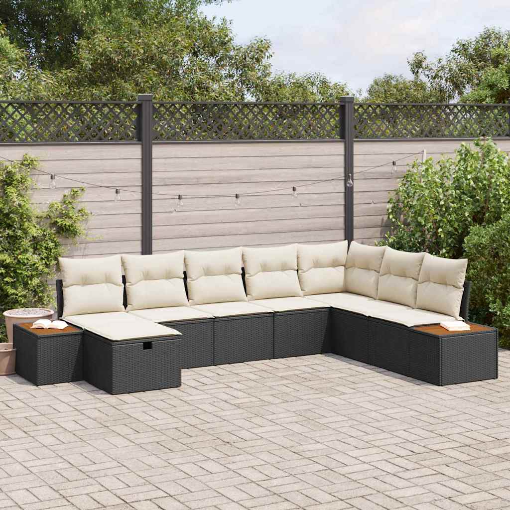 Garten-Sofa-Set mit Kissen 8 pcs Schwarz Poly Rattan