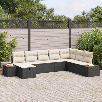 Garten-Sofa-Set mit Kissen 8 pcs Schwarz Poly Rattan