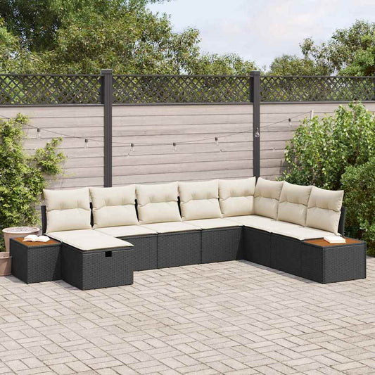Garten-Sofa-Set mit Kissen 8 pcs Schwarz Poly Rattan
