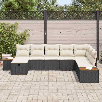 Garten-Sofa-Set mit Kissen 8 pcs Schwarz Poly Rattan