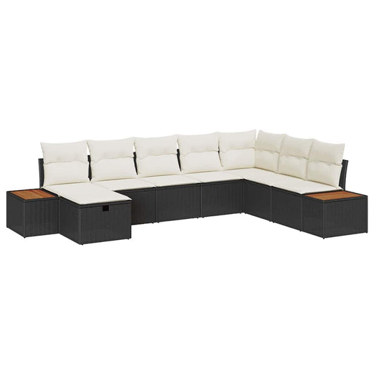 Garten-Sofa-Set mit Kissen 8 pcs Schwarz Poly Rattan