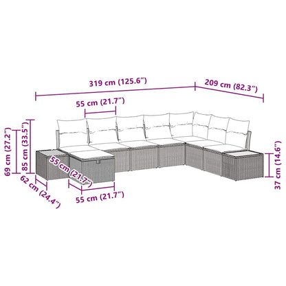 Garten-Sofa-Set mit Kissen 8 pcs Schwarz Poly Rattan