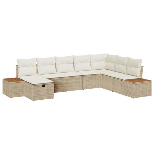 Garten-Sofa-Set mit Kissen 8 pcs Beige Poly Rattan