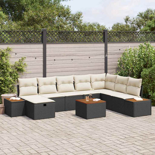 Garten-Sofa-Set mit Kissen 9 pcs Schwarz Poly Rattan