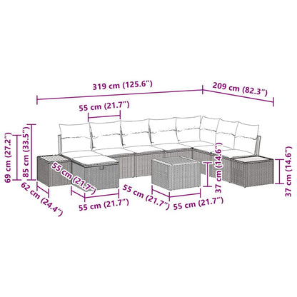 Garten-Sofa-Set mit Kissen 9 pcs Schwarz Poly Rattan