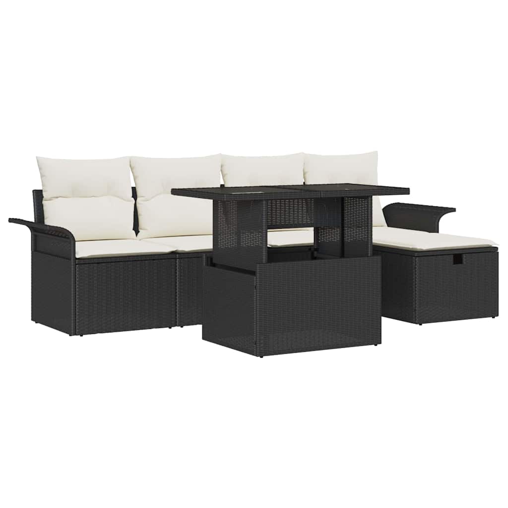 Garten-Sofa-Set mit Kissen 6 pcs Schwarz Poly Rattan