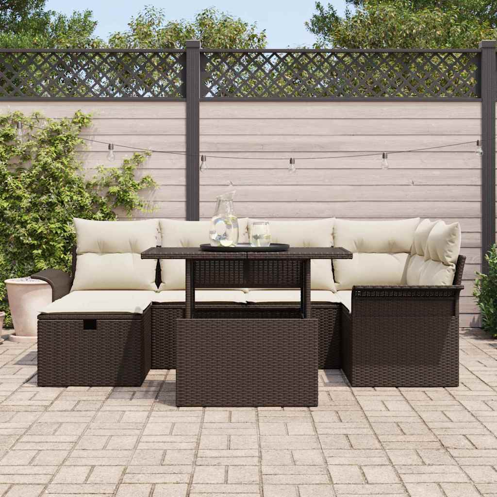 Garten-Sofa-Set mit Kissen mit Speicher 7 pcs Braun Poly Rattan