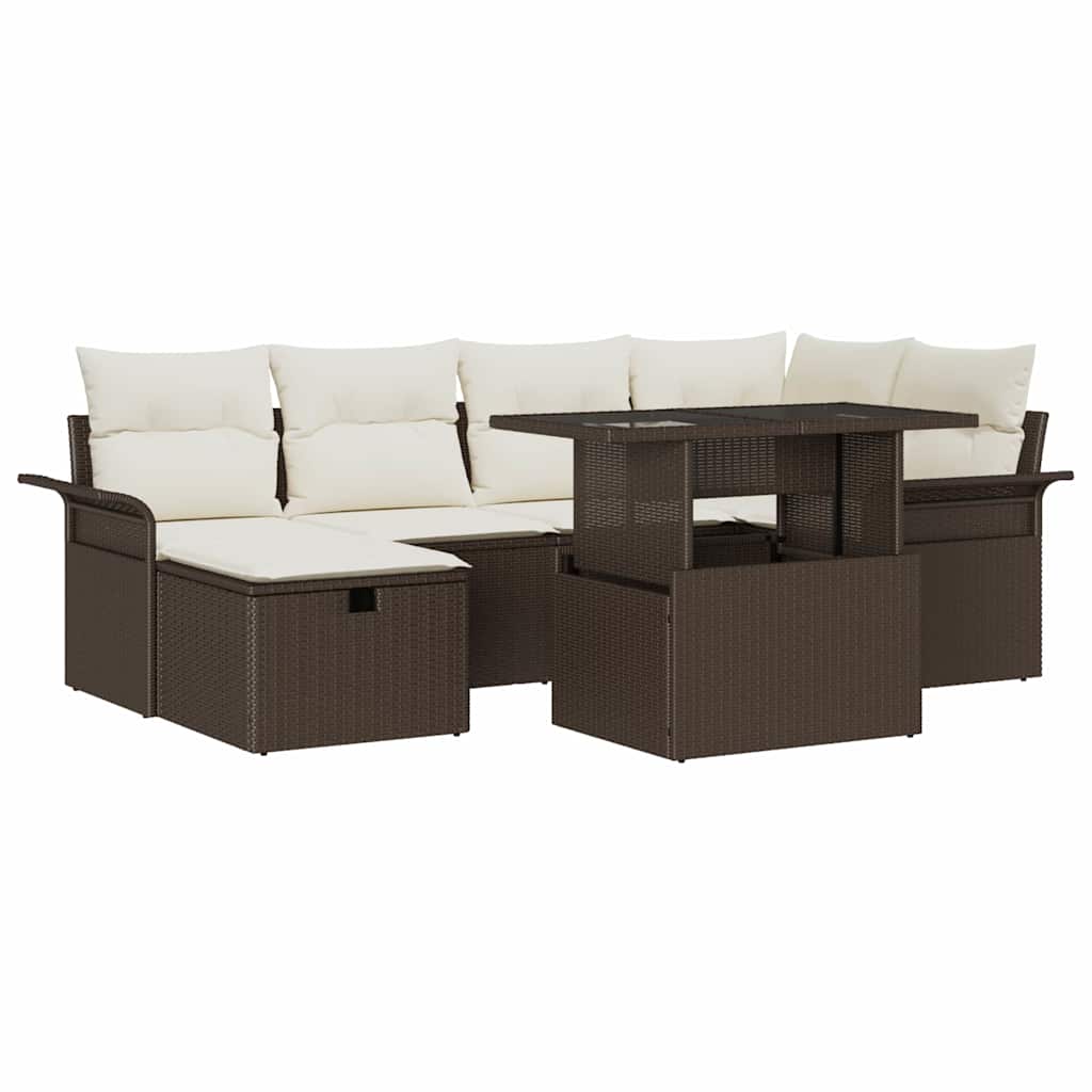Garten-Sofa-Set mit Kissen mit Speicher 7 pcs Braun Poly Rattan