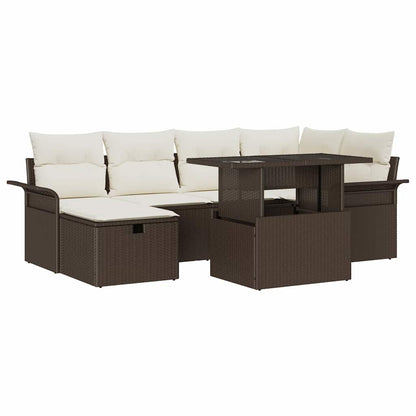 Garten-Sofa-Set mit Kissen mit Speicher 7 pcs Braun Poly Rattan