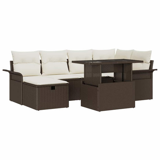 Garten-Sofa-Set mit Kissen mit Speicher 7 pcs Braun Poly Rattan