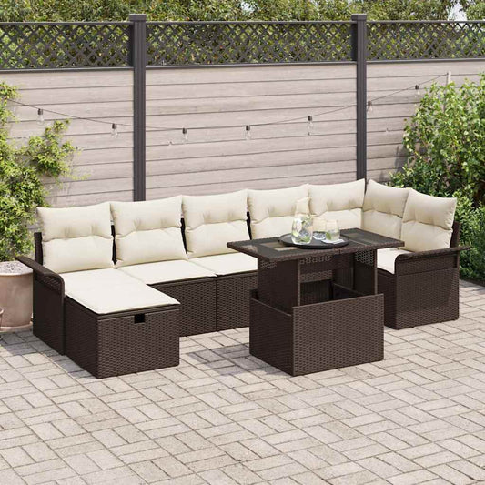 Garten-Sofa-Set mit Kissen mit Speicher 8 pcs Braun Poly Rattan
