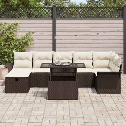 Garten-Sofa-Set mit Kissen mit Speicher 8 pcs Braun Poly Rattan