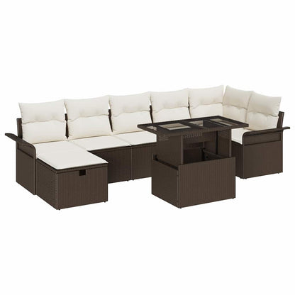 Garten-Sofa-Set mit Kissen mit Speicher 8 pcs Braun Poly Rattan